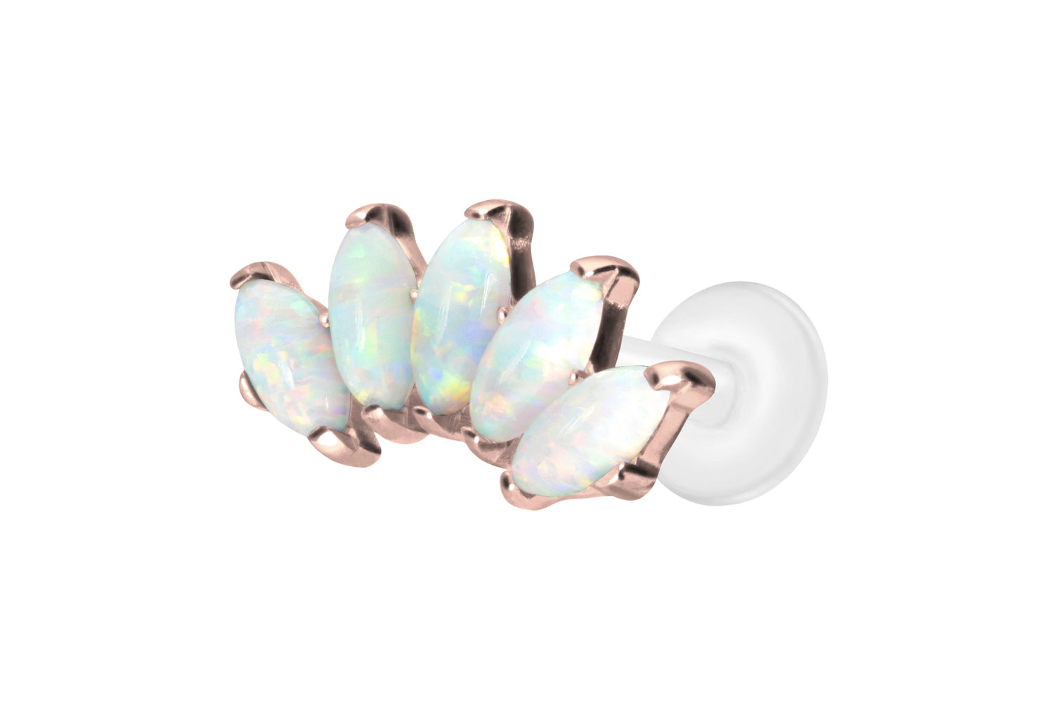 PTFE Labret Piercing mit Innengewinde + Titan-Aufsatz BOGEN + SYNTHETISCHE OPALE